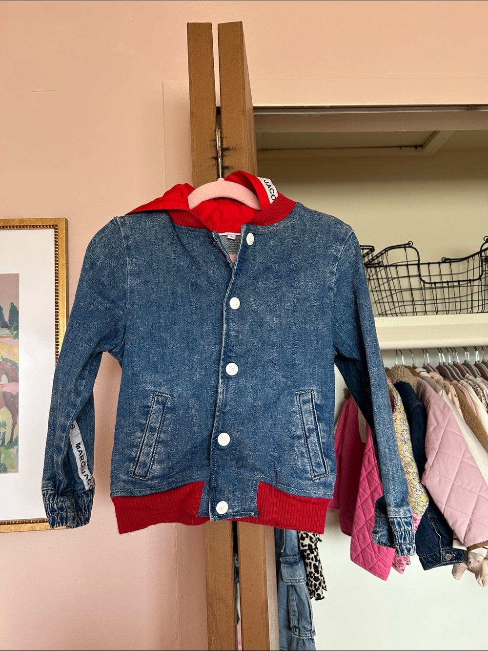 Little Marc Jacobs Denim Jacket with Red Hood and Trim